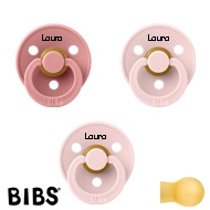 BIBS Colour Schnuller mit Namen, Gr. 1, 1 Dusty Pink, 2 Blossom, Rund Latex, (3er Pack)